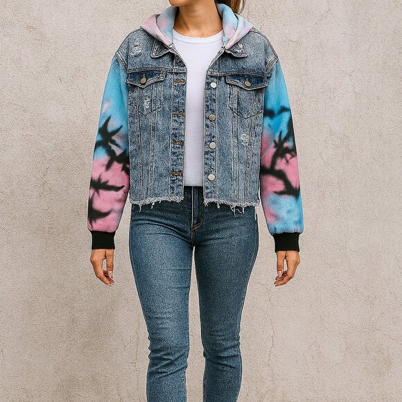 Thrill Denim Jacket with Vibrant Sleeves Size 3X - Picture 1 of 6